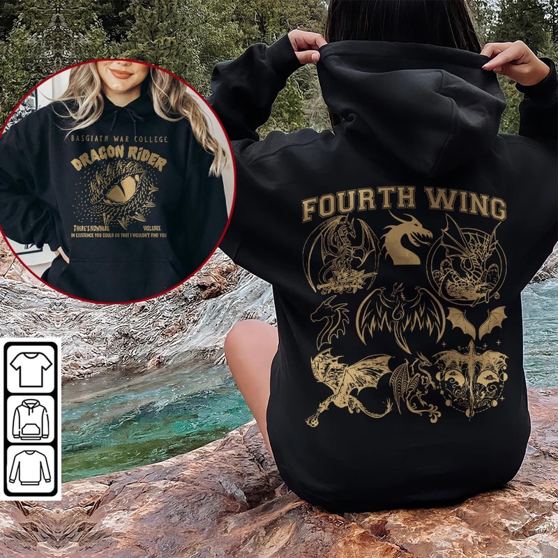 Fourth Wing Dragon Rider Doodle Art Shirt, 2 Side Retro Fourth Wing Dragon Rider Basgiath War College Book Art Sweatshirt Tattoo V3 DA86DT - 5.jpg