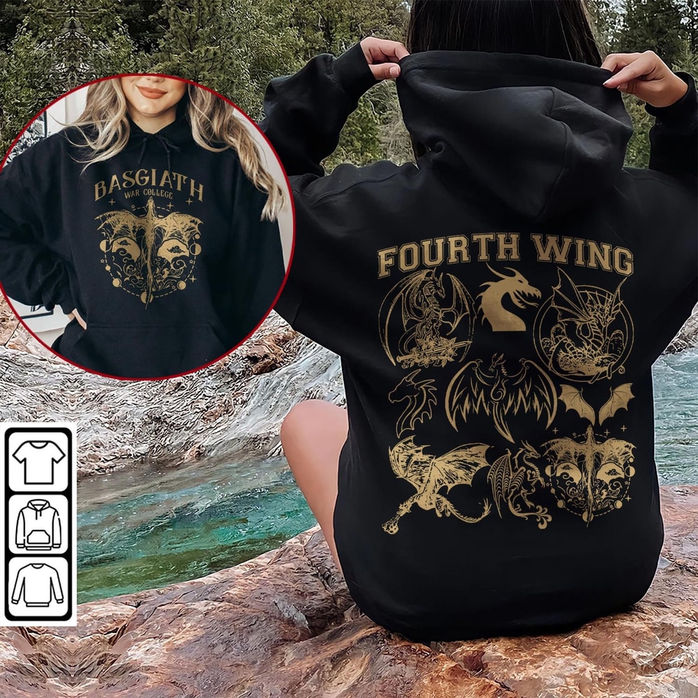 Fourth Wing Dragon Rider Doodle Art Shirt, 2 Side Retro Fourth Wing Dragon Rider Book Art Sweatshirt Tattoo DA86DT - 5.jpg