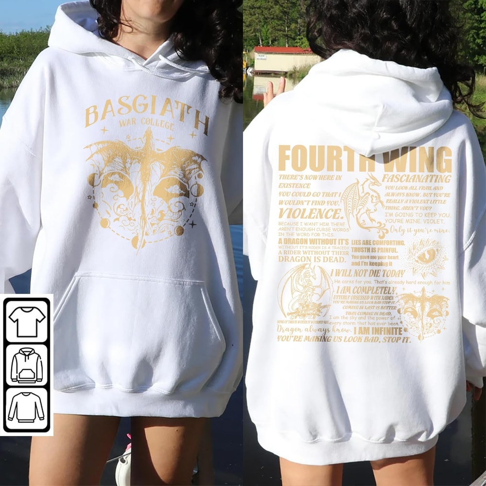 Fourth Wing Dragon Rider Doodle Art Shirt, 2 Side Retro Fourth Wing Dragon Rider Book Art Sweatshirt Tattoo V1 DA86DT - 3.jpg