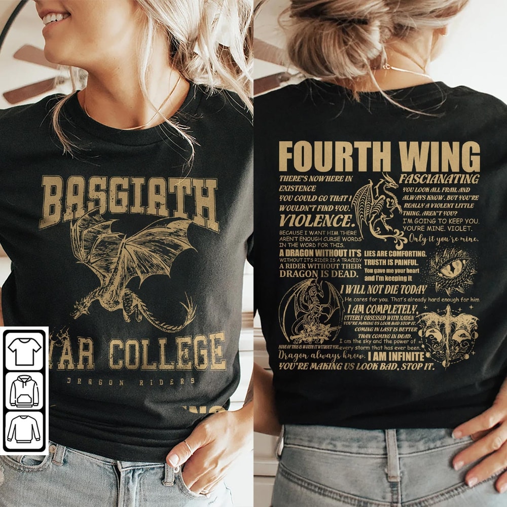 Fourth Wing Dragon Rider Doodle Art Shirt, 2 Side Retro Fourth Wing Dragon Rider Books Art Sweatshirt Tattoo DA86DT - 1.jpg