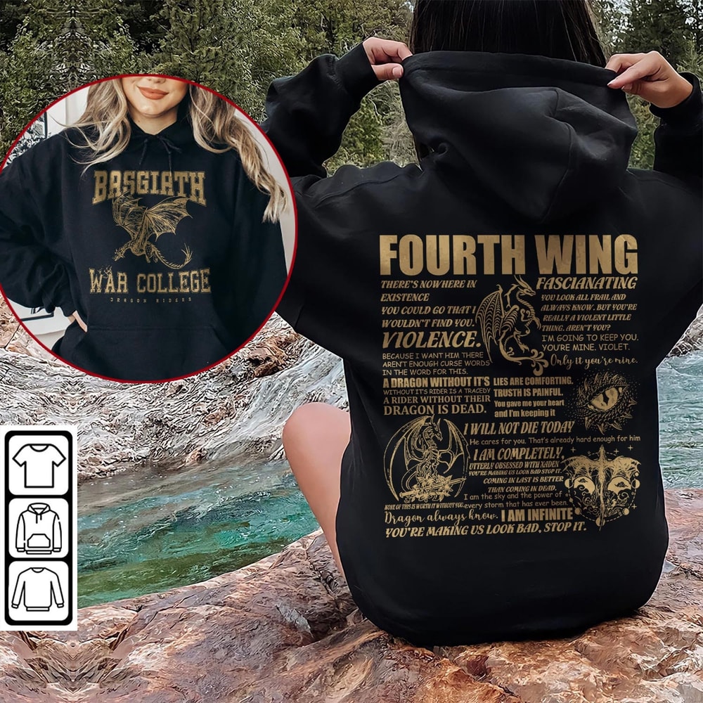 Fourth Wing Dragon Rider Doodle Art Shirt, 2 Side Retro Fourth Wing Dragon Rider Books Art Sweatshirt Tattoo DA86DT - 5.jpg