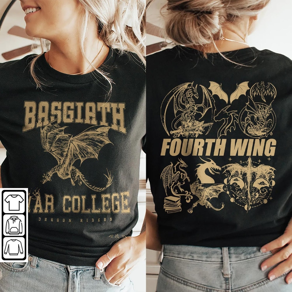 Fourth Wing Dragon Rider Doodle Art Shirt, 2 Side Retro Fourth Wing Dragon Rider Books Art Sweatshirt Tattoo V1 DA86DT - 1.jpg