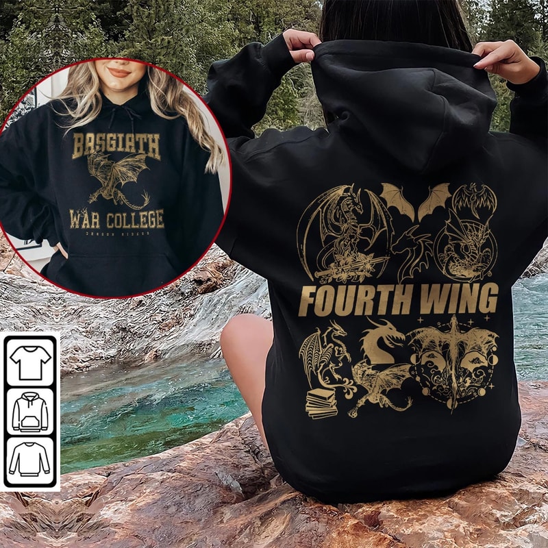 Fourth Wing Dragon Rider Doodle Art Shirt, 2 Side Retro Fourth Wing Dragon Rider Books Art Sweatshirt Tattoo V1 DA86DT - 5.jpg
