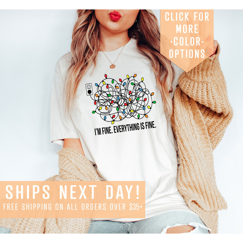 I'm Fine Everything Is Fine Shirt Gift For Introverts, Anxiety Shirt Gift For Christmas, Christmas Light Apparel, Mental Health Sweatshirt - 1.jpg