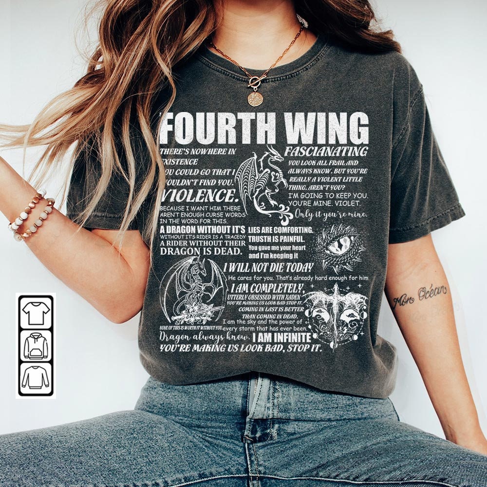Fourth Wing Dragon Rider Doodle Art Shirt, Retro Fourth Wing Dragon Rider Book Lyrics Art Sweatshirt Hoodie Tattoo DA0806DT - 1.jpg