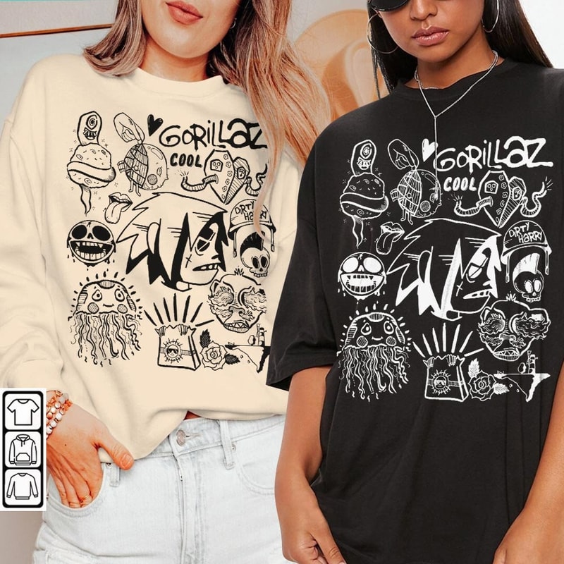 Gorillaz Doodle Art Shirt, Vintage Gorillaz Merch Tee Graphic Albums Lyric Art Sweatshirt, Retro Gorillaz Tour 2023 DA1506DT - 2.jpg