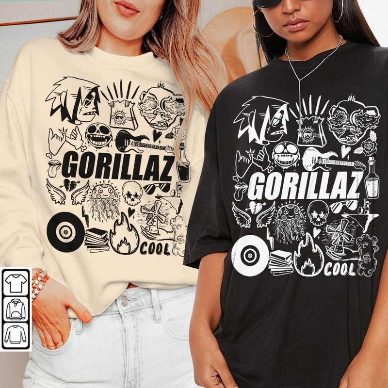 Gorillaz Doodle Art Shirt, Vintage Gorillaz Merch Tee Graphic Albums Lyric Arts Sweatshirt, Retro Gorillaz Tour 2023 DA1506DT - 2.jpg