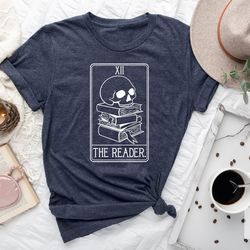 the reader shirt gift for spiritual people, mystical librarian gift, reading skull shirt, bookworm tshirt, tarot card sh