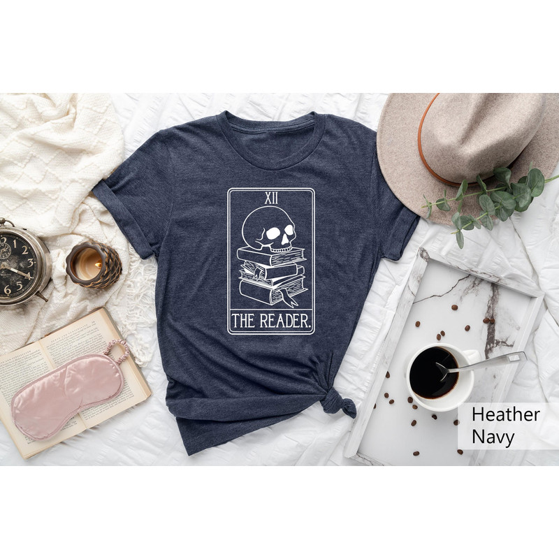 The Reader Shirt Gift For Spiritual People, Mystical Librarian Gift, Reading Skull Shirt, Bookworm Tshirt, Tarot Card Shirt, Witchy Clothing - 1.jpg