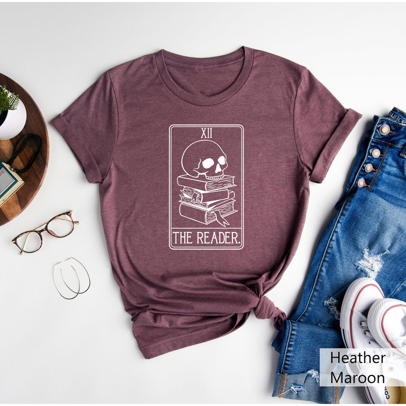 The Reader Shirt Gift For Spiritual People, Mystical Librarian Gift, Reading Skull Shirt, Bookworm Tshirt, Tarot Card Shirt, Witchy Clothing - 2.jpg