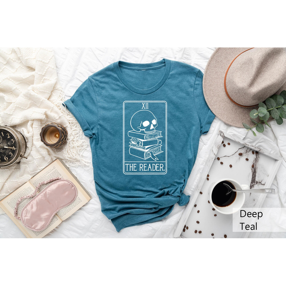 The Reader Shirt Gift For Spiritual People, Mystical Librarian Gift, Reading Skull Shirt, Bookworm Tshirt, Tarot Card Shirt, Witchy Clothing - 5.jpg
