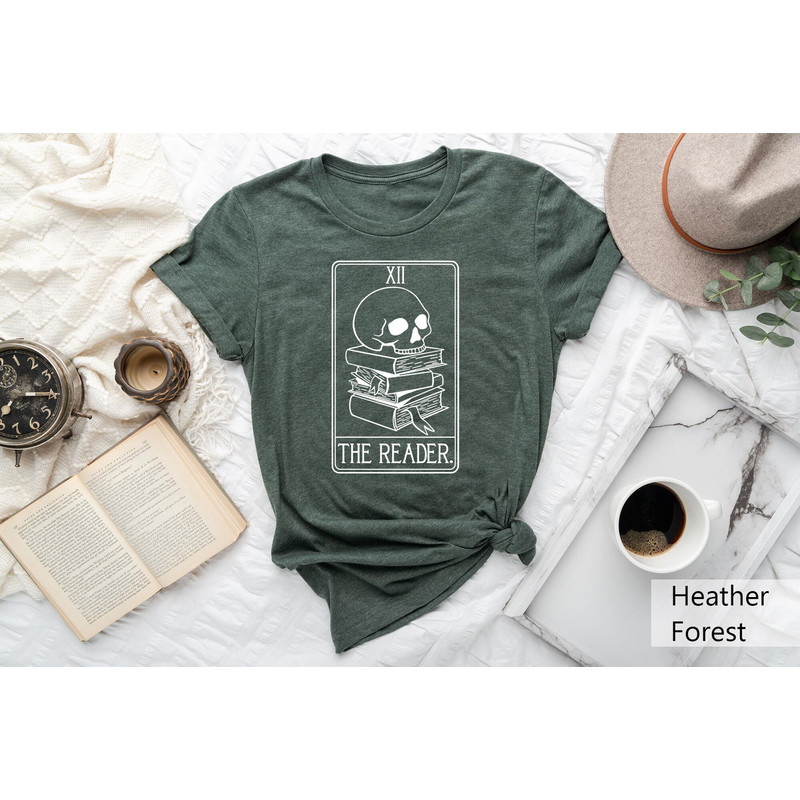 The Reader Shirt Gift For Spiritual People, Mystical Librarian Gift, Reading Skull Shirt, Bookworm Tshirt, Tarot Card Shirt, Witchy Clothing - 3.jpg