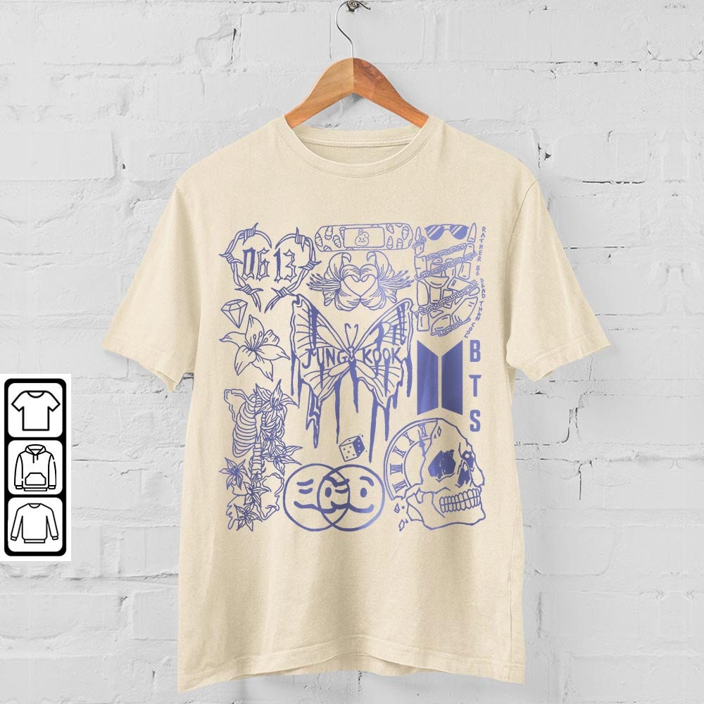 Jung Kook BTS Kpop Doodle Art Shirt, Vintage Jung Kook Merch Tee Graphic Tattoo Albums Lyric Sweatshirt, Retro BTS Tour 2023 DA1706DT V1 - 4.jpg