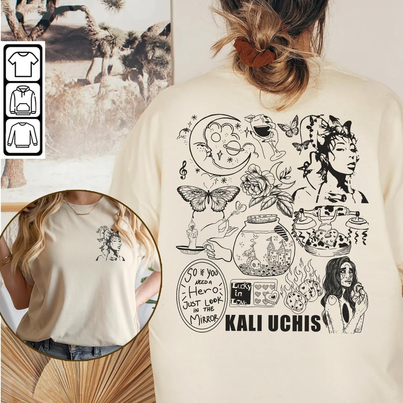 Kali Uchis Doodle Art Shirt, 2 Side Vintage Red Moon In Venus Merch Album Lyrics Sweatshirt, Retro Kali Uchis Tour 2023 Tattoo DA1505DT - 1.jpg