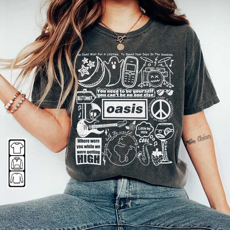 Oasis Doodle Art Shirt, Vintage Oasis Album Lyrics Merch Tee Sweatshirt Hoodie, Retro Oasis Tattoo Tour 2023 DA0505DT - 1.jpg