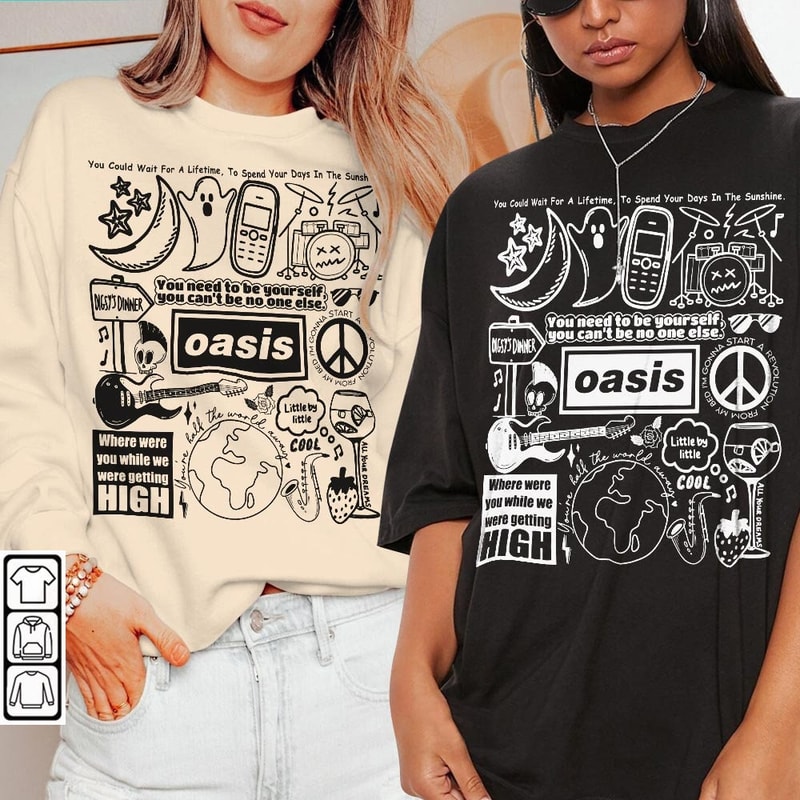 Oasis Doodle Art Shirt, Vintage Oasis Album Lyrics Merch Tee Sweatshirt Hoodie, Retro Oasis Tattoo Tour 2023 DA0505DT - 2.jpg
