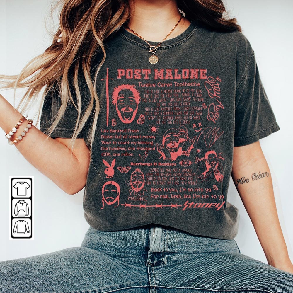 Post Malone Doodle Art Shirt, Twelve Carat Toothache Sweatshirt, Post MaloneVintage Lyric Album Song Rap Retro Unisex Gifts For Fan Da2404CT - 2.jpg