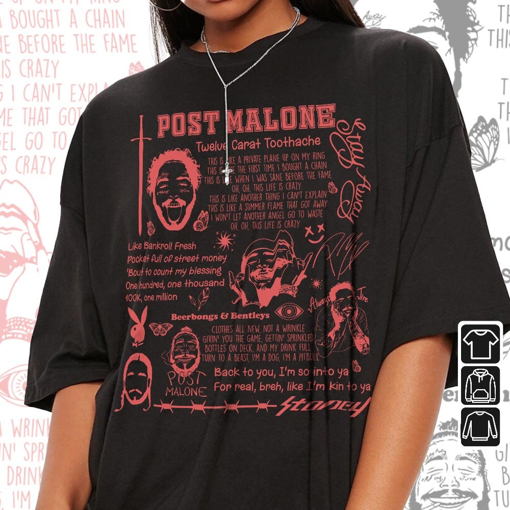 Post Malone Doodle Art Shirt, Twelve Carat Toothache Sweatshirt, Post MaloneVintage Lyric Album Song Rap Retro Unisex Gifts For Fan Da2404CT - 3.jpg