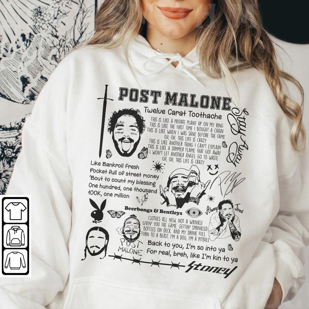 Post Malone Doodle Art Shirt, Twelve Carat Toothache Sweatshirt, Post MaloneVintage Lyric Album Song Rap Retro Unisex Gifts For Fan Da2404CT - 4.jpg
