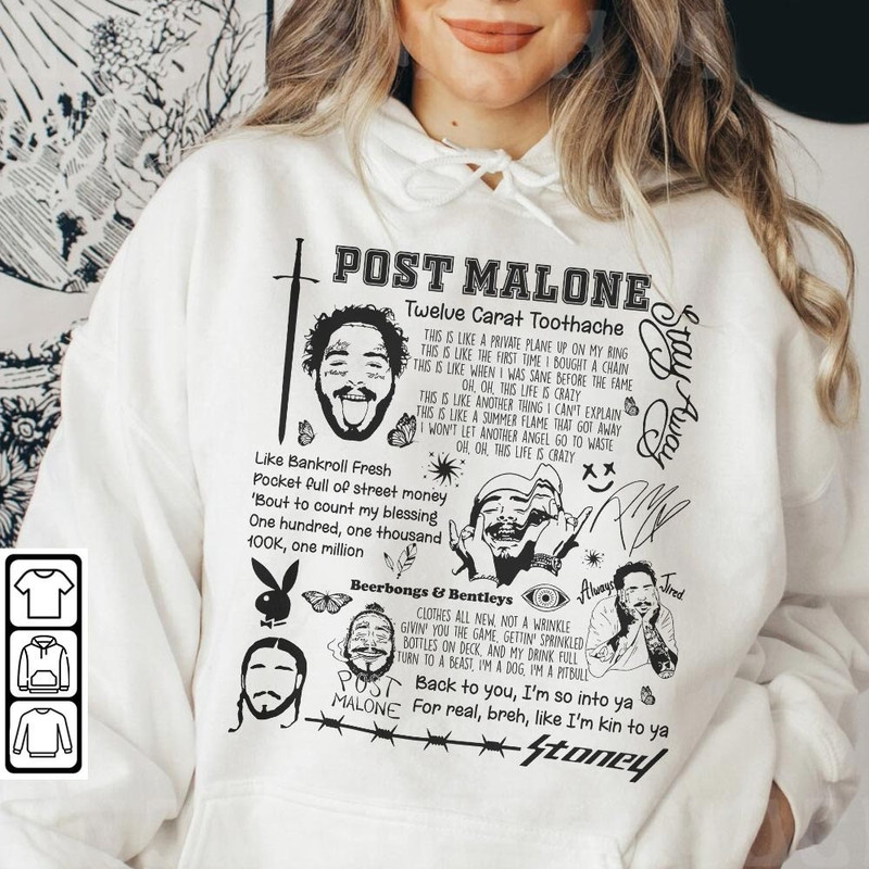 Post Malone Doodle Art Shirt, Twelve Carat Toothache Sweatshirt, Post MaloneVintage Lyric Album Song Rap Retro Unisex Gifts For Fan Da2404CT - 4.jpg
