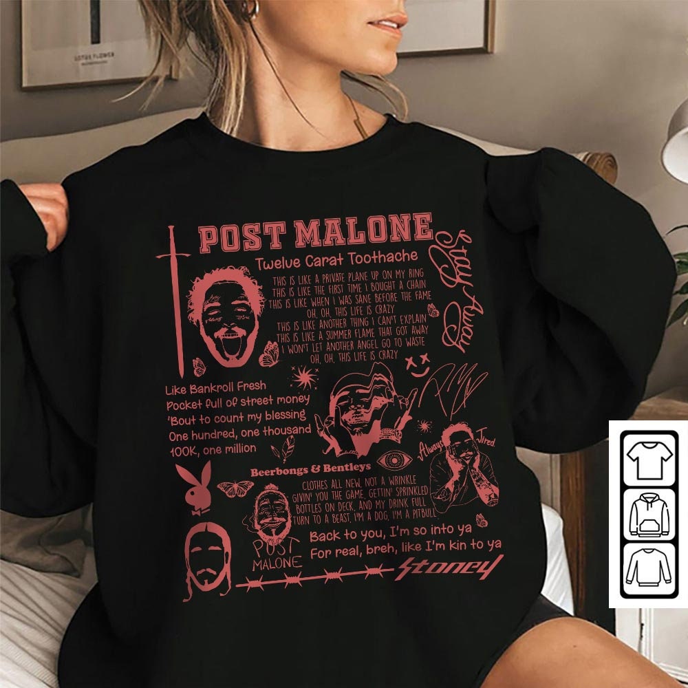 Post Malone Doodle Art Shirt, Twelve Carat Toothache Sweatshirt, Post MaloneVintage Lyric Album Song Rap Retro Unisex Gifts For Fan Da2404CT - 5.jpg