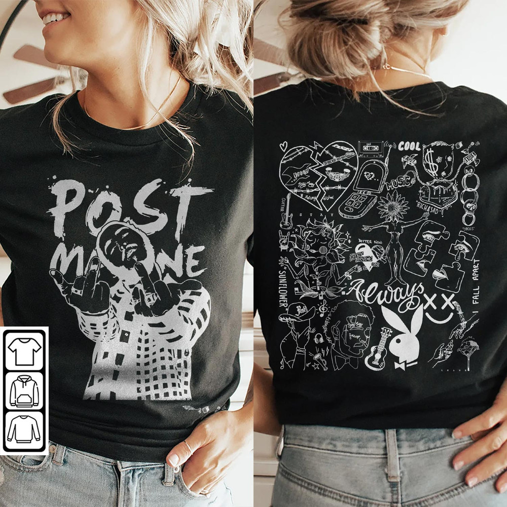 Post Malone Doodle Art Tattoo Shirt, 2 Side Post Malone Album Lyrics Art Sweatshirt Hoodie, Malone Tattoos Concert DA1306DT - 2.jpg