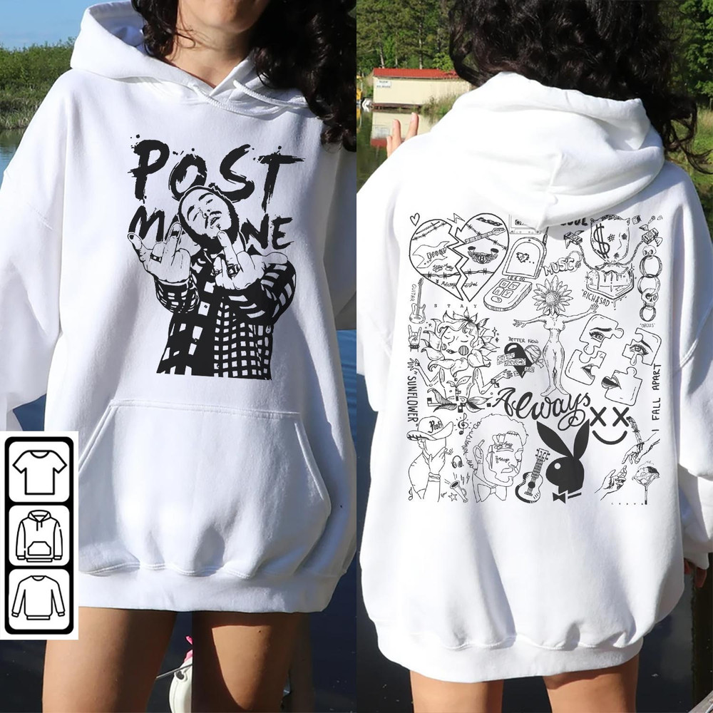 Post Malone Doodle Art Tattoo Shirt, 2 Side Post Malone Album Lyrics Art Sweatshirt Hoodie, Malone Tattoos Concert DA1306DT - 3.jpg
