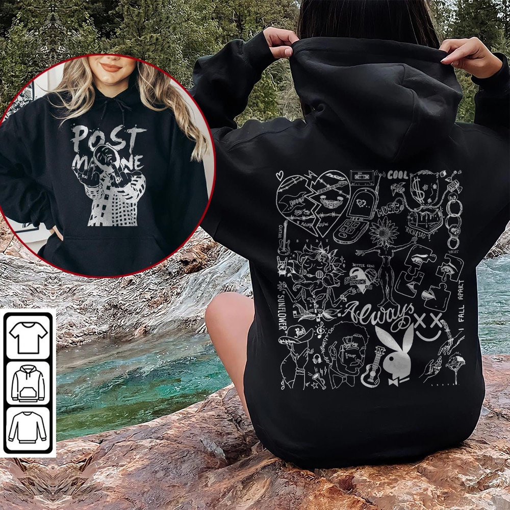 Post Malone Doodle Art Tattoo Shirt, 2 Side Post Malone Album Lyrics Art Sweatshirt Hoodie, Malone Tattoos Concert DA1306DT - 5.jpg