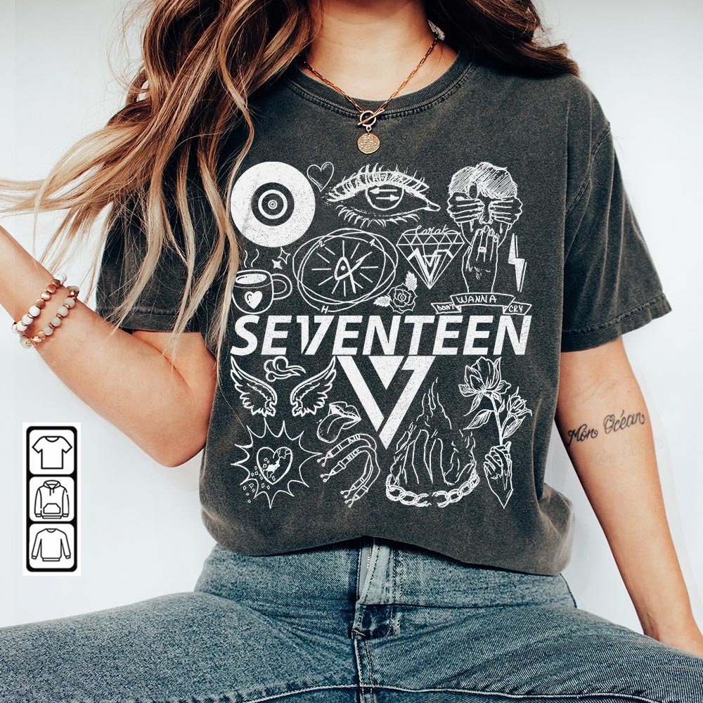 Seventeen Kpop Doodle Art Shirt, Vintage Seventeen Merch Tee Graphic Tattoo Album Lyric Sweatshirt, Retro Seventeen Tour 2023 DA1706DT - 1.jpg