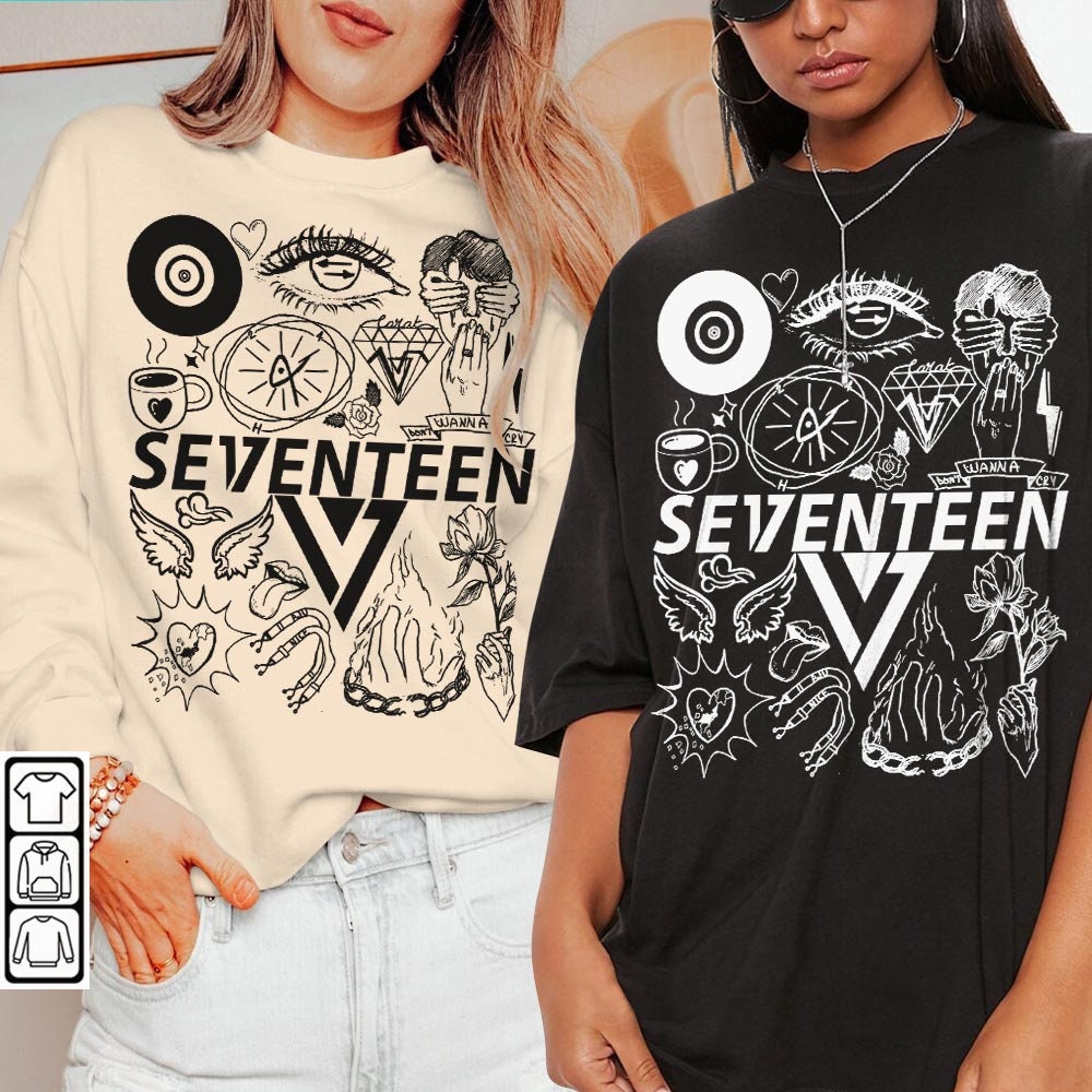 Seventeen Kpop Doodle Art Shirt, Vintage Seventeen Merch Tee Graphic Tattoo Album Lyric Sweatshirt, Retro Seventeen Tour 2023 DA1706DT - 2.jpg