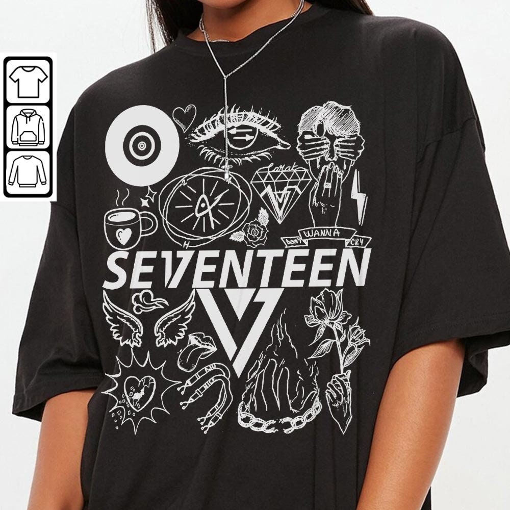 Seventeen Kpop Doodle Art Shirt, Vintage Seventeen Merch Tee Graphic Tattoo Album Lyric Sweatshirt, Retro Seventeen Tour 2023 DA1706DT - 3.jpg