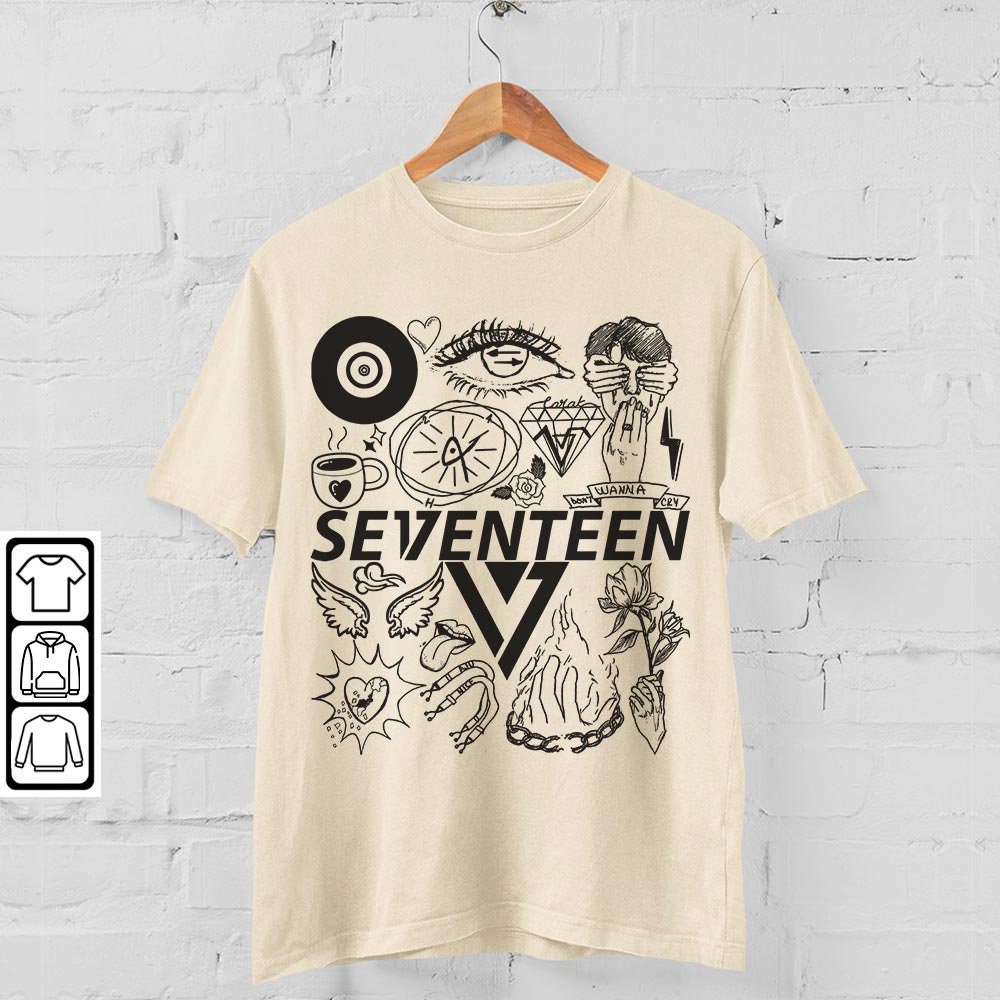 Seventeen Kpop Doodle Art Shirt, Vintage Seventeen Merch Tee Graphic Tattoo Album Lyric Sweatshirt, Retro Seventeen Tour 2023 DA1706DT - 4.jpg