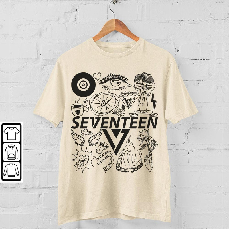 Seventeen Kpop Doodle Art Shirt, Vintage Seventeen Merch Tee Graphic Tattoo Album Lyric Sweatshirt, Retro Seventeen Tour 2023 DA1706DT - 4.jpg