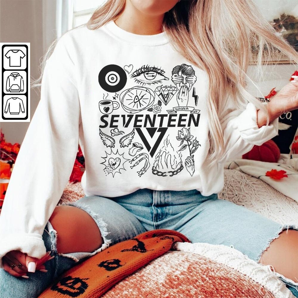 Seventeen Kpop Doodle Art Shirt, Vintage Seventeen Merch Tee Graphic Tattoo Album Lyric Sweatshirt, Retro Seventeen Tour 2023 DA1706DT - 5.jpg