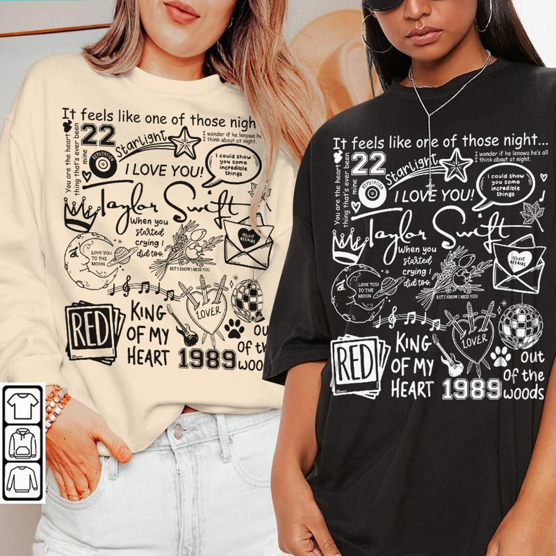 Taylor Swift Doodle Art Shirt, Vintage Taylor Swift Merch Album Lyrics Sweatshirt Hoodie, Taylor Swift Tattoos Tour 2023 DA3004DT - 2.jpg