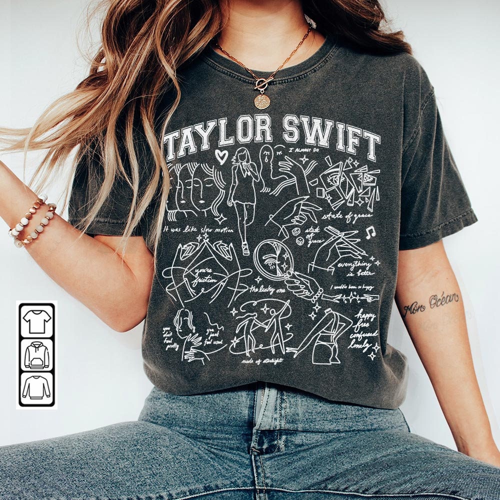 Taylor Swift Doodle Art Shirt, Vintage Taylor Swift Merch Red Album Lyrics Sweatshirt Hoodie, Taylor Swift Tattoos Tour 2023 DA3004DT - 1.jpg