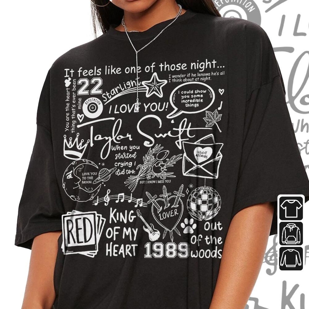 Taylor Swift Doodle Art Shirt, Vintage Taylor Swift Merch Album Lyrics Sweatshirt Hoodie, Taylor Swift Tattoos Tour 2023 DA3004DT - 3.jpg