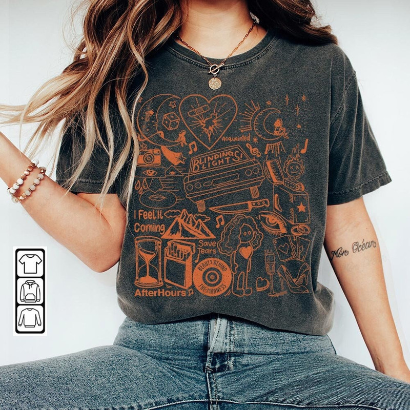 The Weeknd Doodle Art Shirt, Vintage Merch Weeknd Album Lyrics Song Sweatshirt Hoodie, The Weeknd Tour 2023 Rap Tattoos DA1205DT - 2.jpg