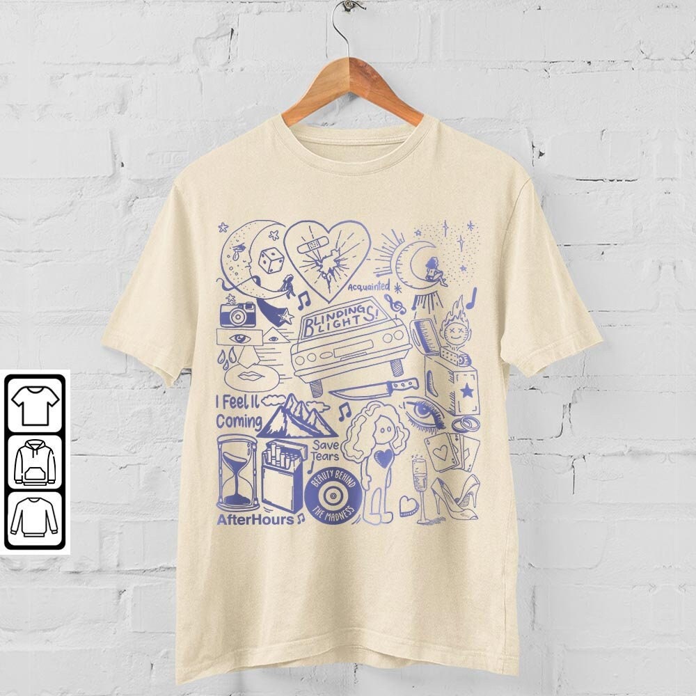 The Weeknd Doodle Art Shirt, Vintage Merch Weeknd Album Lyrics Song Sweatshirt Hoodie, The Weeknd Tour 2023 Rap Tattoos DA1205DT - 4.jpg