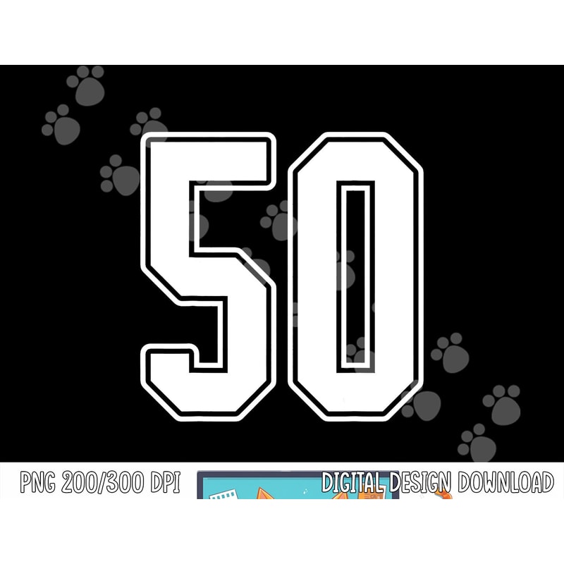 50 White Outline Number 50 Sports Fan Jersey Style png, sublimation copy.jpg