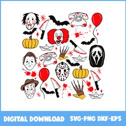 halloween horror character doodle collage svg, horror character svg, cartoon svg, halloween svg, png eps dxf file