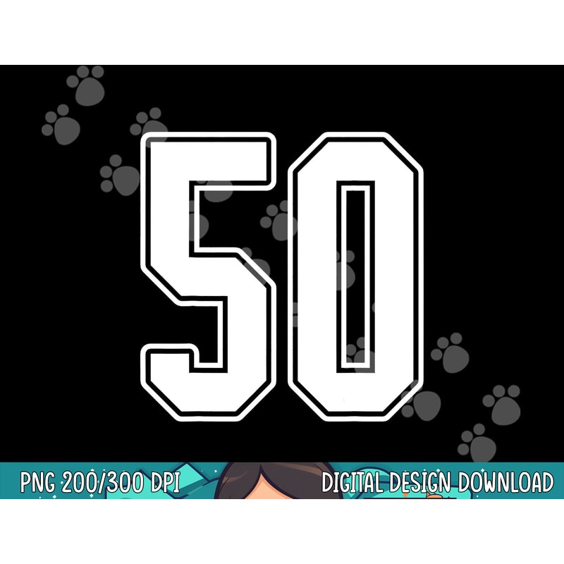 50 White Outline Number 50 Sports Fan Jersey Style png, sublimation copy.jpg