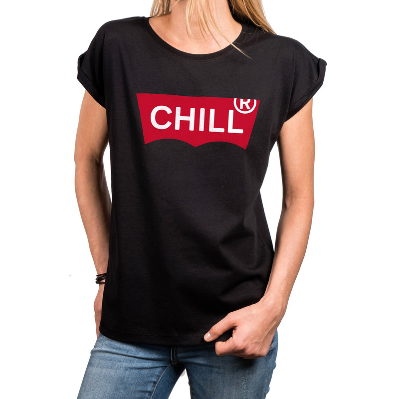Cool ladies T-shirt with print, chill, slogan shirt, parody shirt, loose fit, large sizes, black, size XS to 5XL - 1.jpg