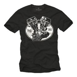 cool motorcycle t-shirt for men with white v2 engine print, black s-xxxxxl