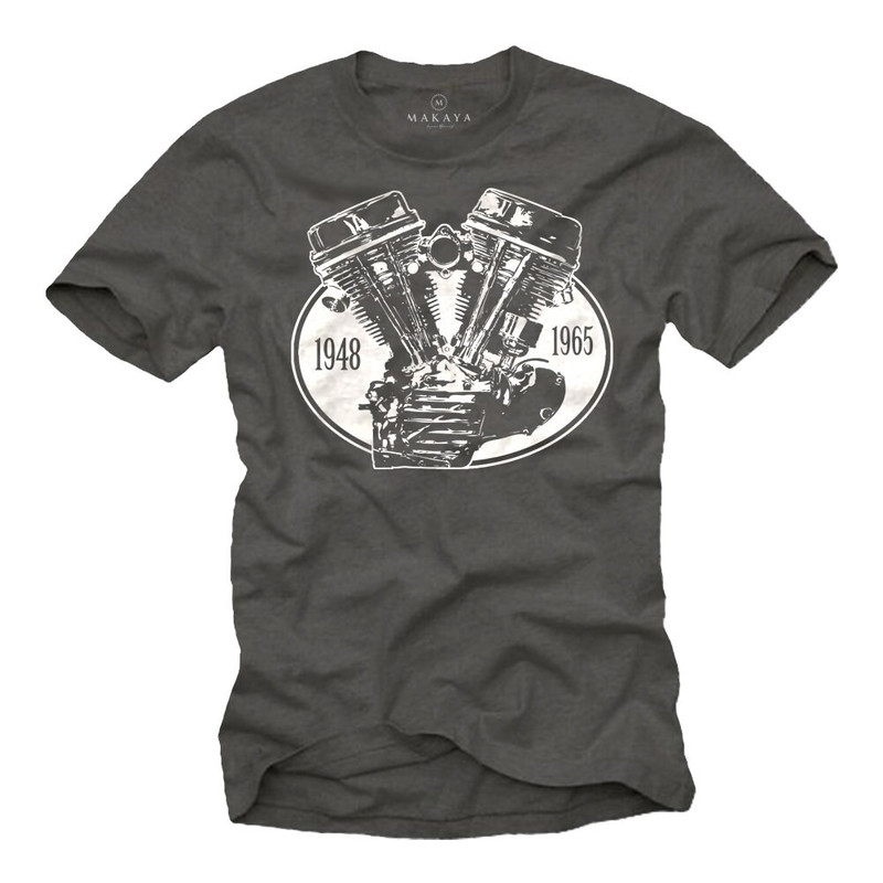 Cool Motorcycle T-Shirt for Men with white V2 Engine print, black S-XXXXXL - 2.jpg