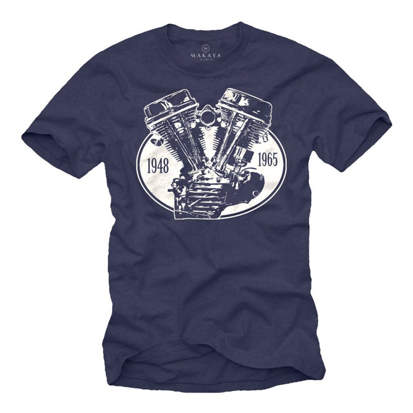 Cool Motorcycle T-Shirt for Men with white V2 Engine print, - Inspire Uplift