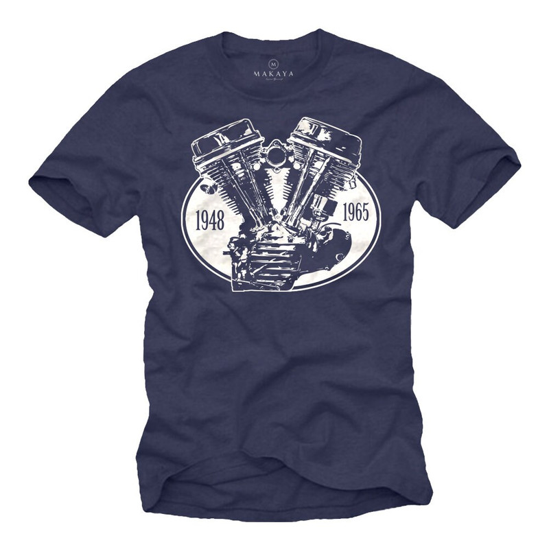 Cool Motorcycle T-Shirt for Men with white V2 Engine print, black S-XXXXXL - 3.jpg