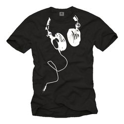 cool music t-shirt for men with headphones print black-white s-xxxxxl