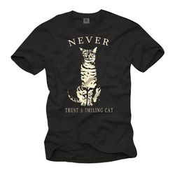 funny geek t-shirt for mens never trus a smiling cat black s-xxxxxl