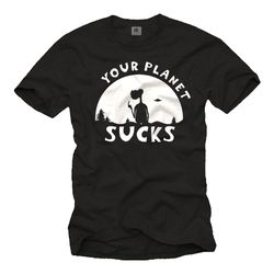 funny e.t. alien t-shirt for men with your planet sucks print black-white size s-xxxxxl